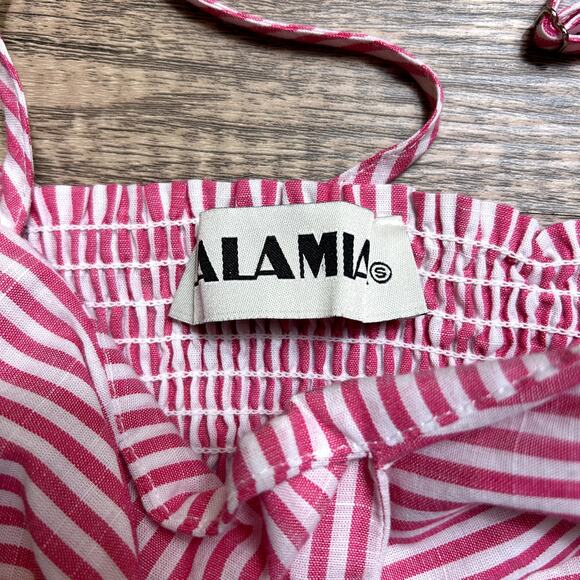 Lalamia Sweetheart Neck Preppy Summer White Pink Stripe Crop Top Size S - Picture 5 of 5